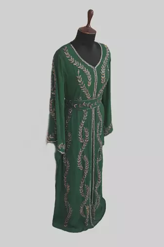 Dark Green color Full Sleeves Handmade Moroccan Kaftan