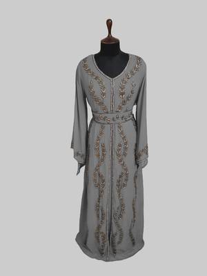 Grey color Full Sleeves Handmade Moroccan Kaftan  1
