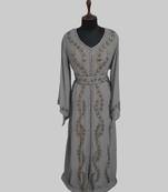 Grey color luxurious Full Sleeves Handmade Moroccan Kaftan .