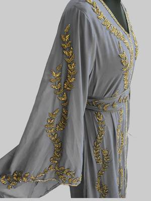 Grey color Full Sleeves Handmade Moroccan Kaftan  2