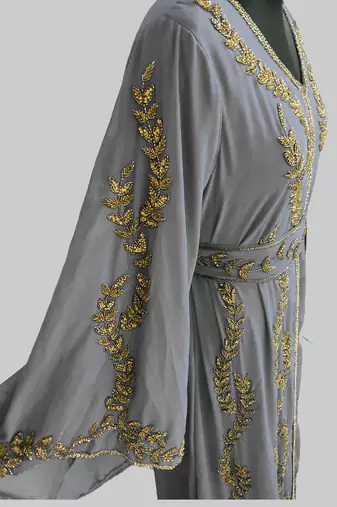 Grey color Full Sleeves Handmade Moroccan Kaftan 