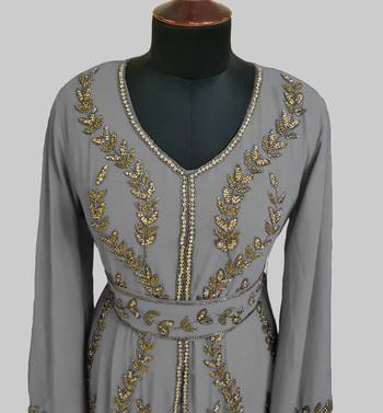 Grey color Full Sleeves Handmade Moroccan Kaftan  3