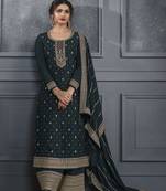 Grey embroidered dola silk semi-stitched salwar suit