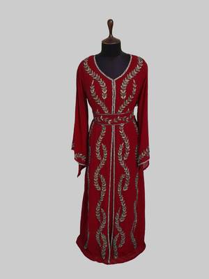 Maroon color Full Sleeves Handmade Moroccan Kaftan 1