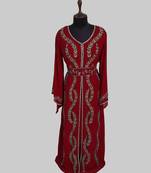 Maroon color luxurious Full Sleeves Handmade Moroccan Kaftan.