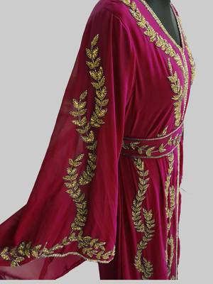 Maroon color Full Sleeves Handmade Moroccan Kaftan 2