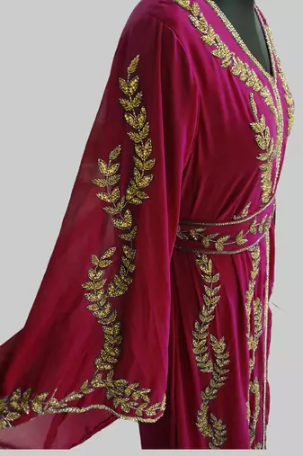 Maroon color Full Sleeves Handmade Moroccan Kaftan