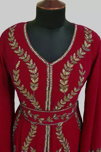 Maroon color Full Sleeves Handmade Moroccan Kaftan