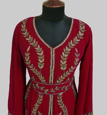 Maroon color Full Sleeves Handmade Moroccan Kaftan 4
