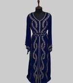 Navy Blue color luxurious Full Sleeves Handmade Moroccan Kaftan.