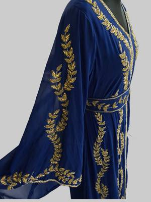 Navy Blue color Full Sleeves Handmade Moroccan Kaftan 2