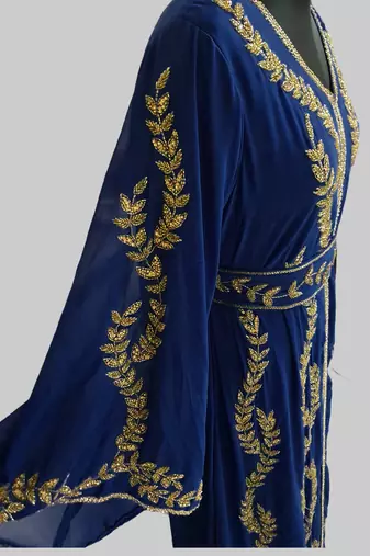 Navy Blue color Full Sleeves Handmade Moroccan Kaftan