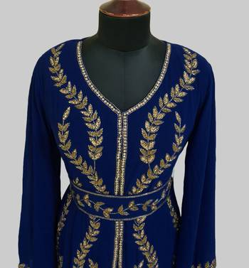 Navy Blue color Full Sleeves Handmade Moroccan Kaftan 3