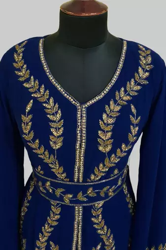 Navy Blue color Full Sleeves Handmade Moroccan Kaftan