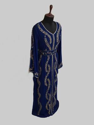 Navy Blue color Full Sleeves Handmade Moroccan Kaftan 4