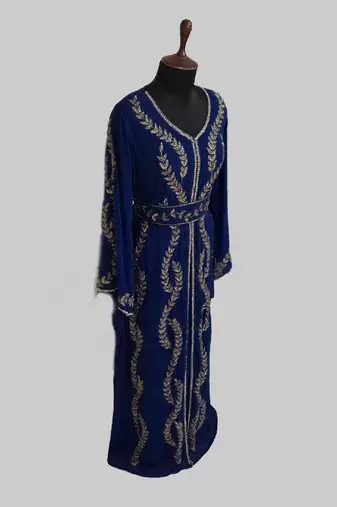 Navy Blue color Full Sleeves Handmade Moroccan Kaftan