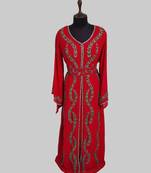 Red color luxurious Full Sleeves Handmade Moroccan Kaftan.