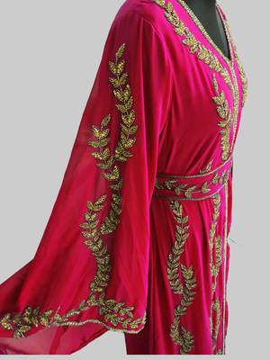 Red color Full Sleeves Handmade Moroccan Kaftan 2