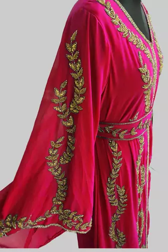Red color Full Sleeves Handmade Moroccan Kaftan