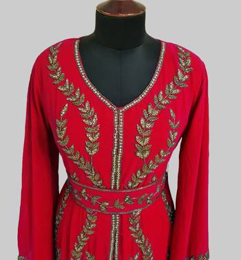 Red color Full Sleeves Handmade Moroccan Kaftan 3