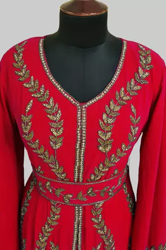Red color Full Sleeves Handmade Moroccan Kaftan