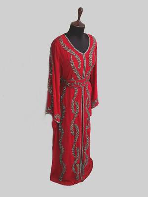 Red color Full Sleeves Handmade Moroccan Kaftan 4