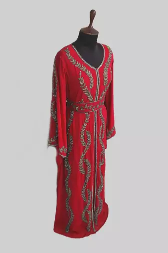 Red color Full Sleeves Handmade Moroccan Kaftan