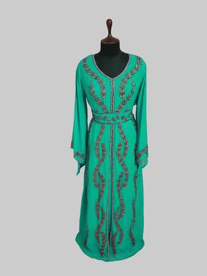Sea Green color Full Sleeves Handmade Moroccan Kaftan 1