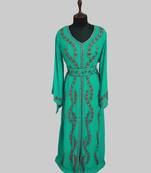 Sea Green color luxurious Full Sleeves Handmade Moroccan Kaftan.
