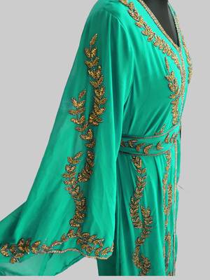 Sea Green color Full Sleeves Handmade Moroccan Kaftan 2