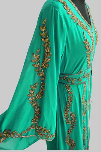 Sea Green color Full Sleeves Handmade Moroccan Kaftan