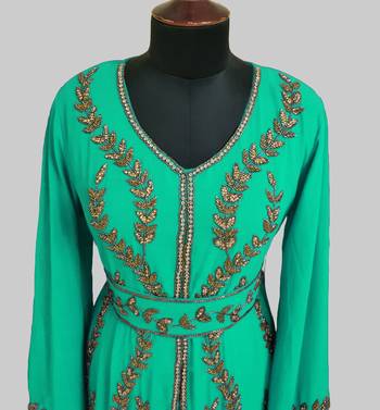 Sea Green color Full Sleeves Handmade Moroccan Kaftan 3