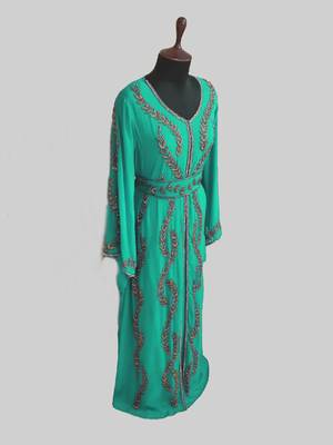Sea Green color Full Sleeves Handmade Moroccan Kaftan 4