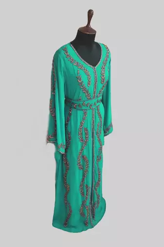 Sea Green color Full Sleeves Handmade Moroccan Kaftan