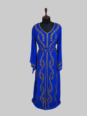 Royal Blue color Full Sleeves Handmade Moroccan Kaftan 1