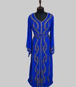 Royal Blue color luxurious Full Sleeves Handmade Moroccan Kaftan.