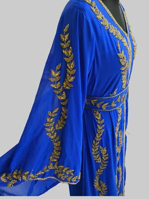 Royal Blue color Full Sleeves Handmade Moroccan Kaftan 2