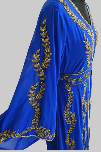 Royal Blue color Full Sleeves Handmade Moroccan Kaftan