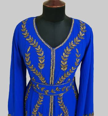 Royal Blue color Full Sleeves Handmade Moroccan Kaftan 3