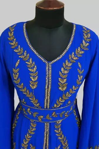 Royal Blue color Full Sleeves Handmade Moroccan Kaftan