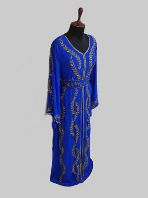 Royal Blue color Full Sleeves Handmade Moroccan Kaftan 4