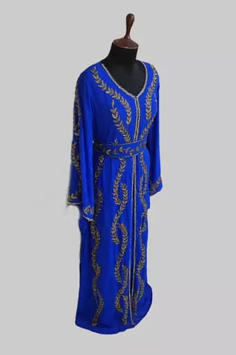 Royal Blue color Full Sleeves Handmade Moroccan Kaftan