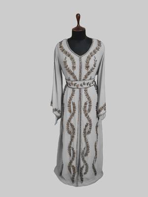 White color Full Sleeves Handmade Moroccan Kaftan 1