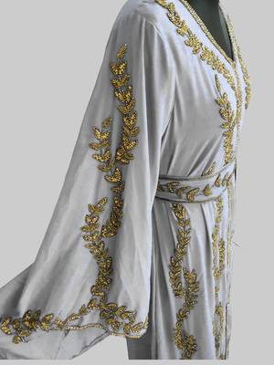 White color Full Sleeves Handmade Moroccan Kaftan 2