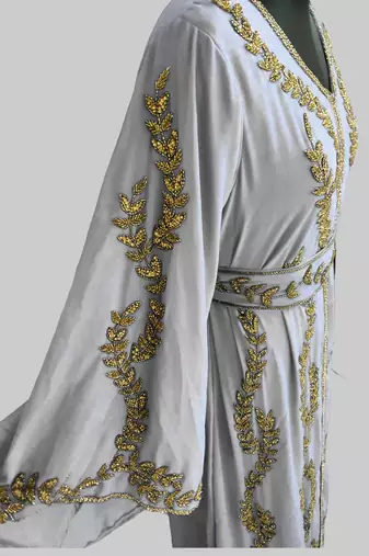 White color Full Sleeves Handmade Moroccan Kaftan