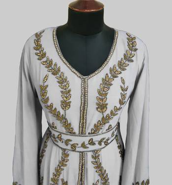 White color Full Sleeves Handmade Moroccan Kaftan 3