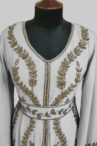 White color Full Sleeves Handmade Moroccan Kaftan