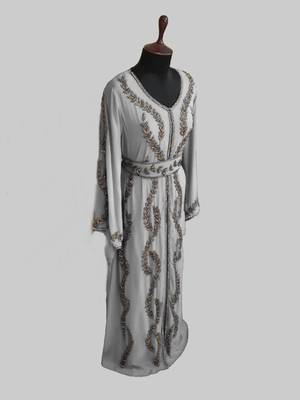 White color Full Sleeves Handmade Moroccan Kaftan 4