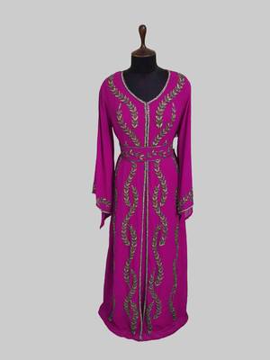 Wine color Full Sleeves Handmade Moroccan Kaftan  1