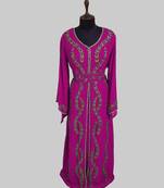 Wine color luxurious Full Sleeves Handmade Moroccan Kaftan .
